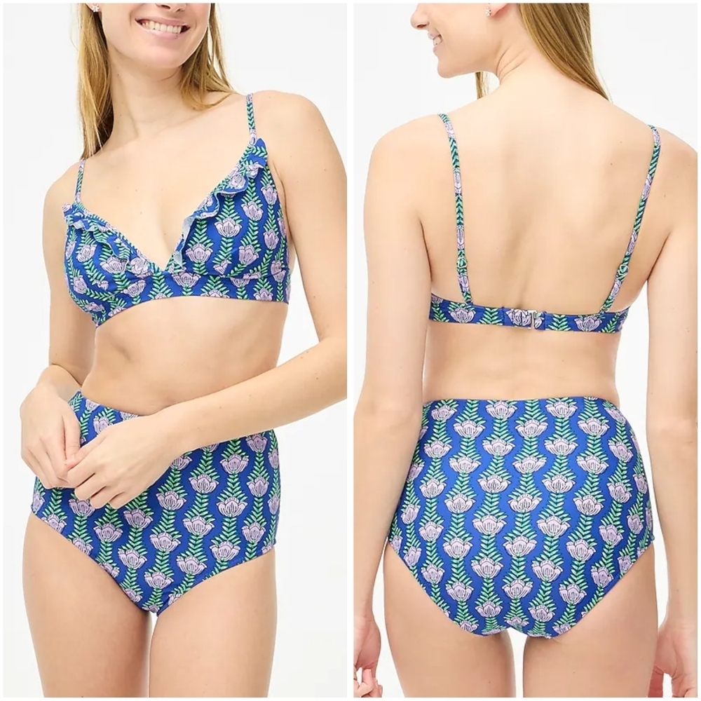 J.Crew Factory High Waist Bikini Bottom & French Ruffle Bikini Top XS/S NWT New - Picture 2 of 13